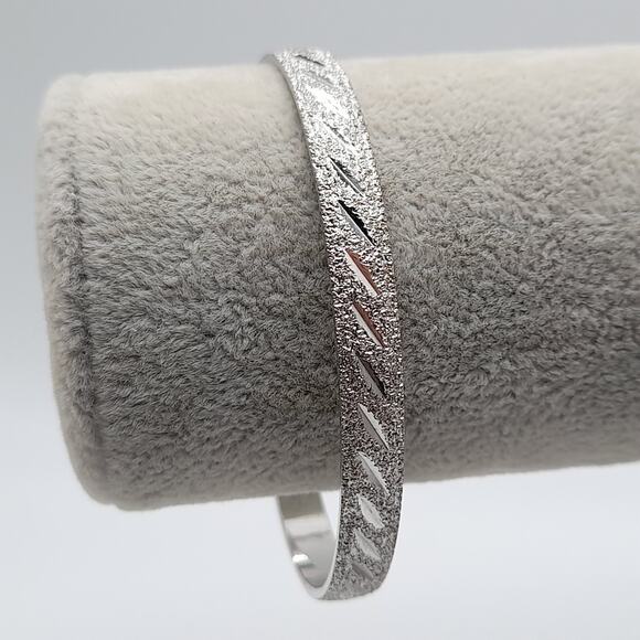 Vintage Monet Bangle Bracelet, Rhodium Plated, Silver Tone, 7 7/8" - Picture 2 of 9